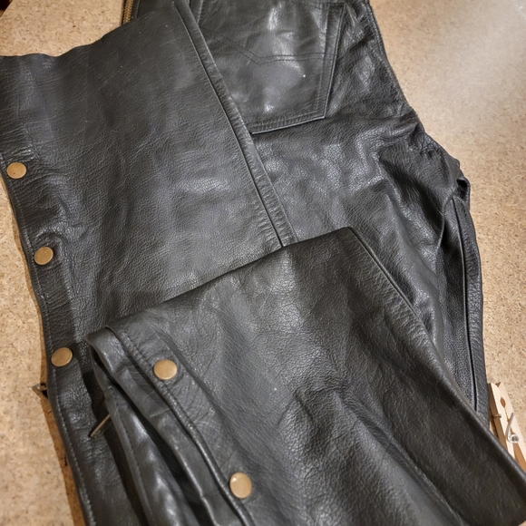 Black Leather Motorcycle Pants/ Chaps Bikers USA By Dream Apparel. 34 X 33 - Picture 6 of 11